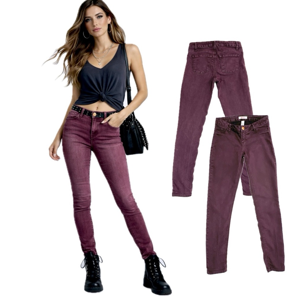 Refuge Skinny Jeans 4 Skin Tight Legging 90s Denim Jeggings Burgundy Wine Purple